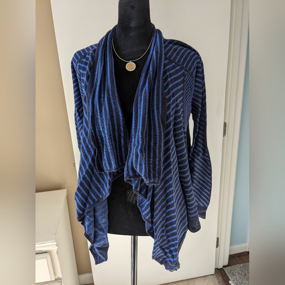 Foxcroft blue and black striped sweater, size medium